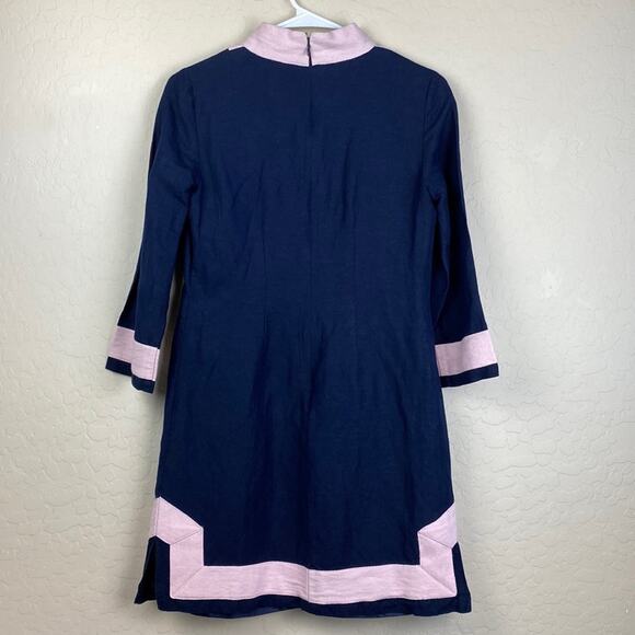 Eliza J Linen Blend Tunic Dress Navy Pink Women Sz 0 Preppy Classic Contemporary - Picture 5 of 9